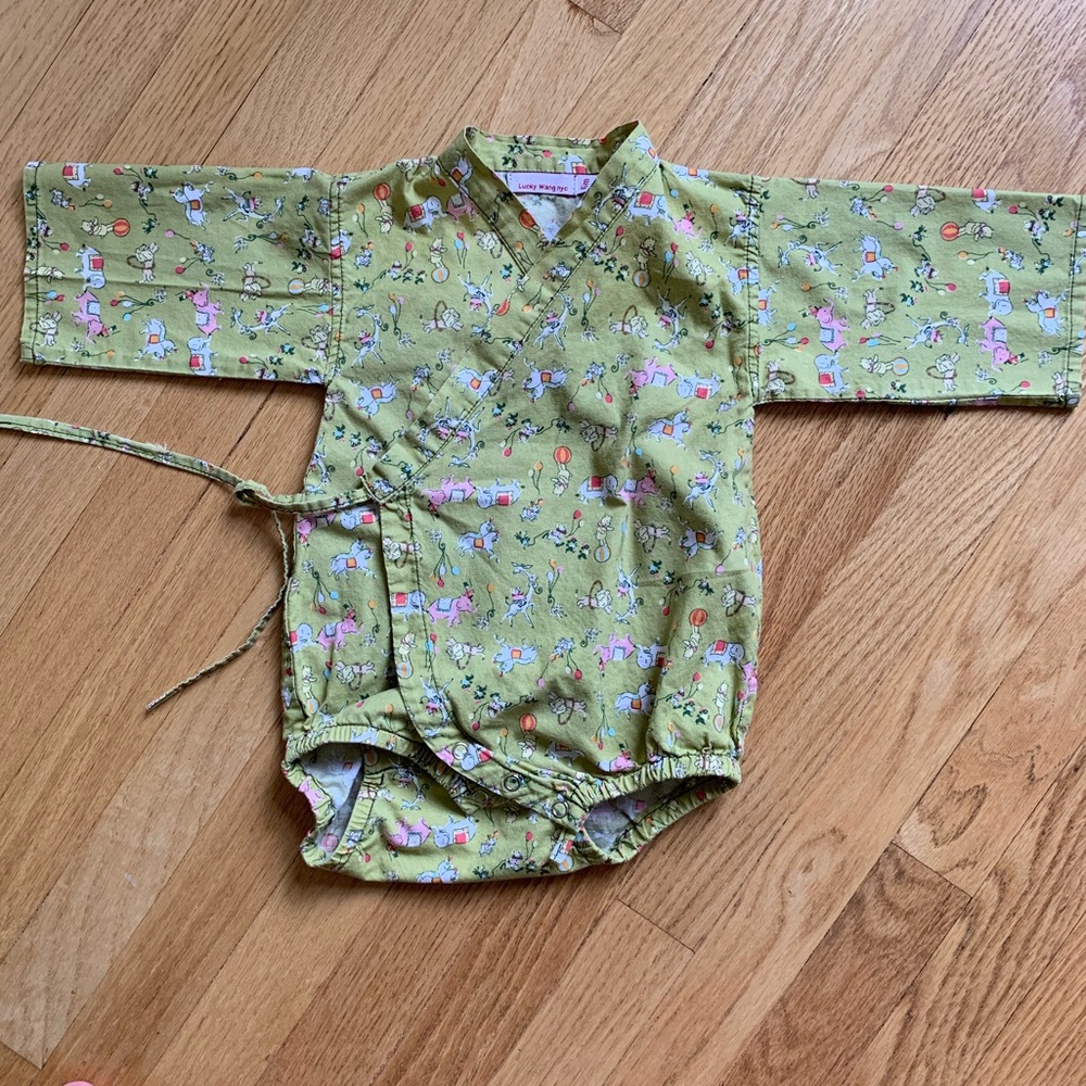 Lucky Wang nyc Cotton Kimono Onesie 6m